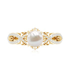 Cultured 2 Carat Freshwater Pearl Solitaire Engagement Ring with Diamond Crossover Shank AAA - Rosec Jewels