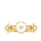 2 Carat Freshwater Pearl Flower Engagement Ring with Diamond AAA - Rosec Jewels