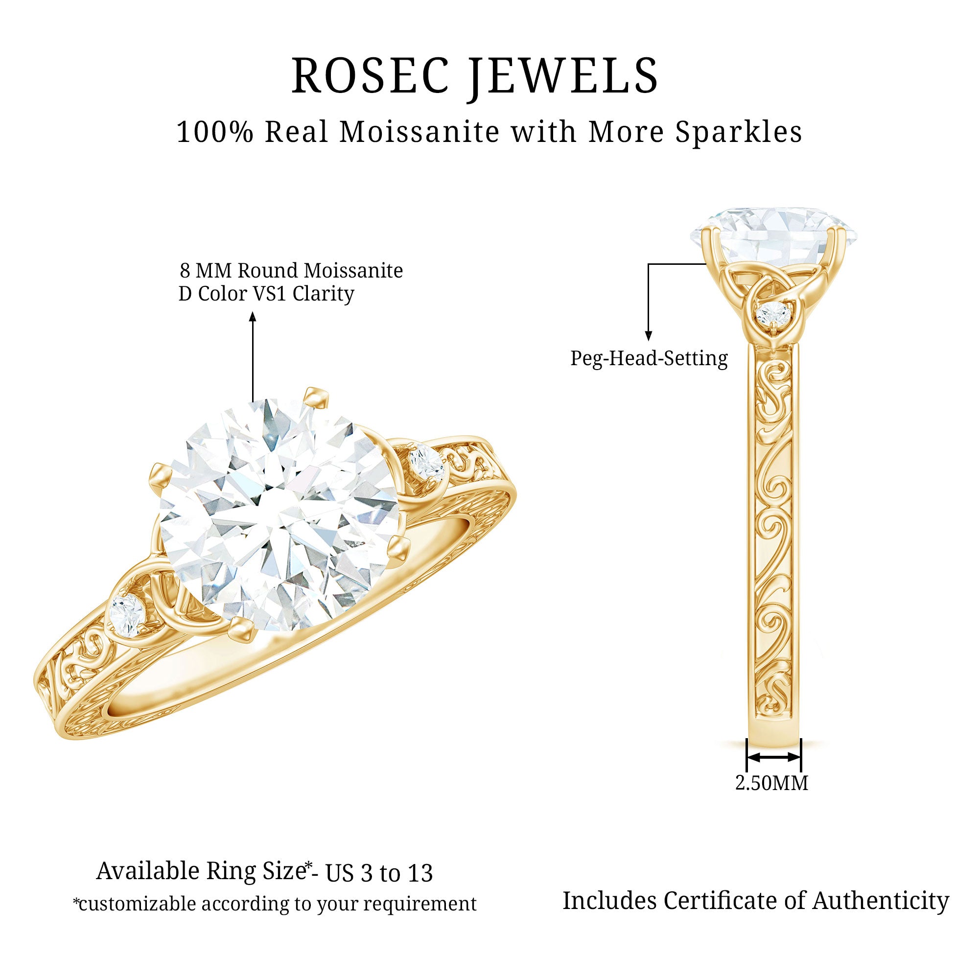 Antique Looking Round Moissanite Celtic Knot Engagement Ring D-VS1 - Rosec Jewels