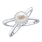 Rosec Jewels-Real 2 Carat Freshwater Pearl Diamond Halo Engagement Ring with Criss Cross Shank