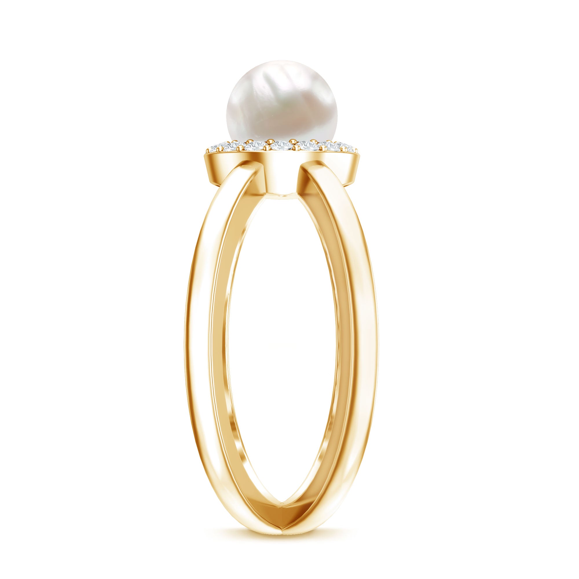Rosec Jewels-Real 2 Carat Freshwater Pearl Diamond Halo Engagement Ring with Criss Cross Shank