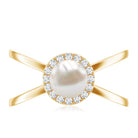 Rosec Jewels-Real 2 Carat Freshwater Pearl Diamond Halo Engagement Ring with Criss Cross Shank
