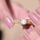 Rosec Jewels-2.50 CT Freshwater Pearl and Diamond Engagement Ring with Beaded Gold