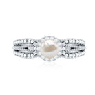 Rosec Jewels-2.50 CT Freshwater Pearl and Diamond Engagement Ring with Beaded Gold