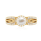 Rosec Jewels-2.50 CT Freshwater Pearl and Diamond Engagement Ring with Beaded Gold