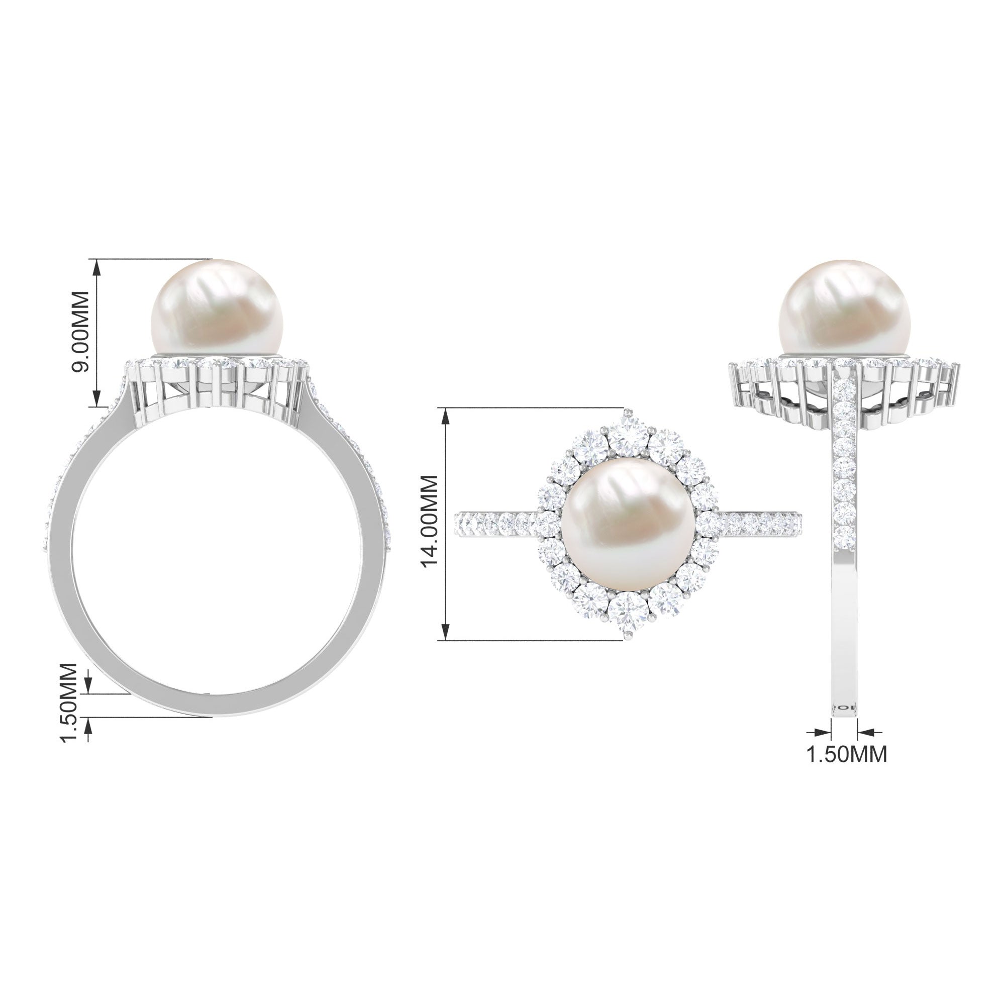 Rosec Jewels-Freshwater Pearl and Diamond Halo Engagement Ring