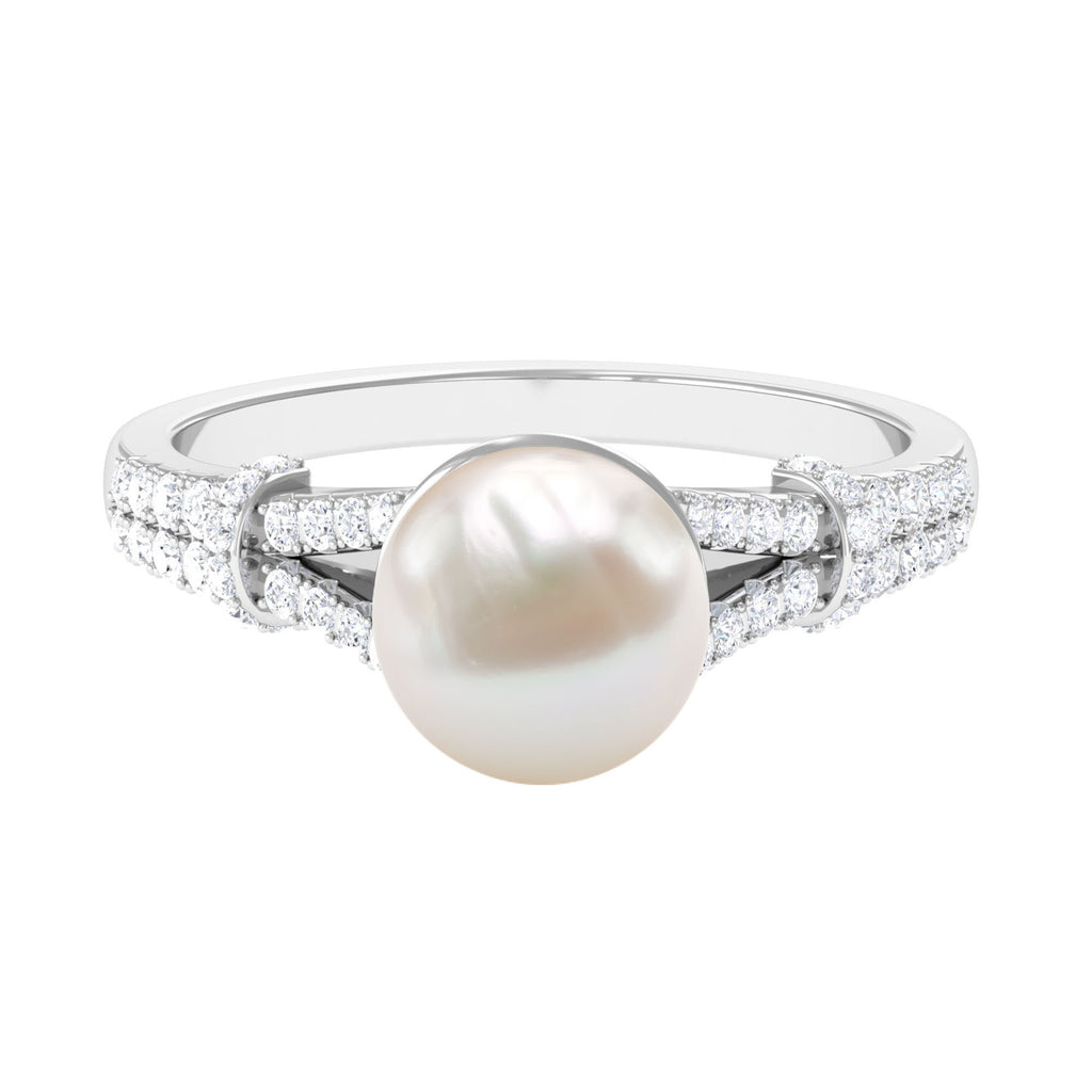 8 MM Freshwater Pearl Solitaire Engagement Ring with Diamond Freshwater Pearl - ( AAA ) - Quality - Rosec Jewels