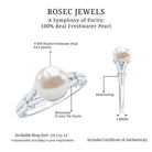 Rosec Jewels-Cultured 7.4 Carat Freshwater Pearl Engagement Ring with Lab Diamonds