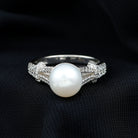 Rosec Jewels-Cultured 7.4 Carat Freshwater Pearl Engagement Ring with Lab Diamonds