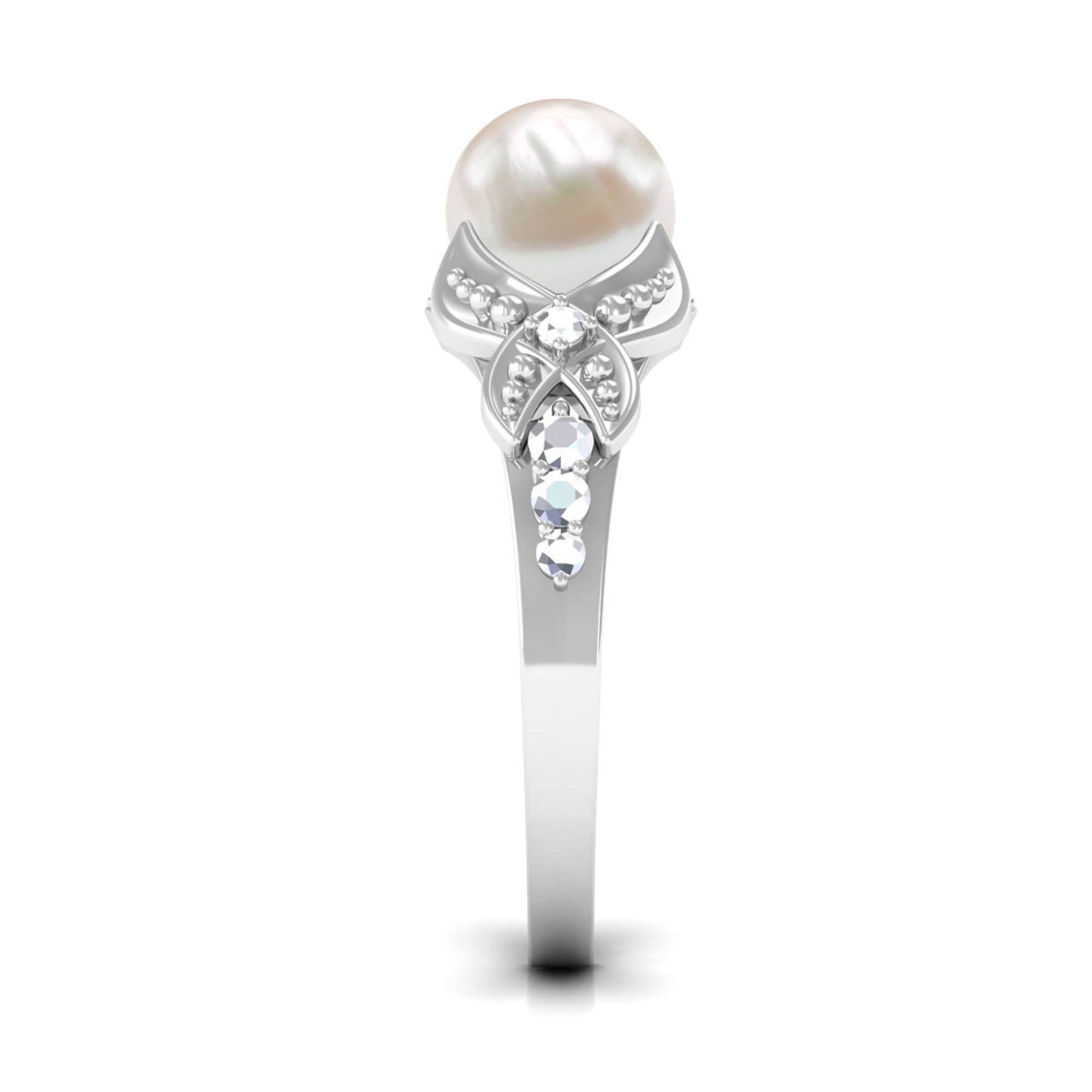 Rosec Jewels-Vintage Style 3 Carat Freshwater Pearl Engagement Ring with Diamond Split Shank
