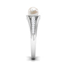 Cultured 2 Carat Freshwater Pearl Engagement Ring with Diamond AAA - Rosec Jewels