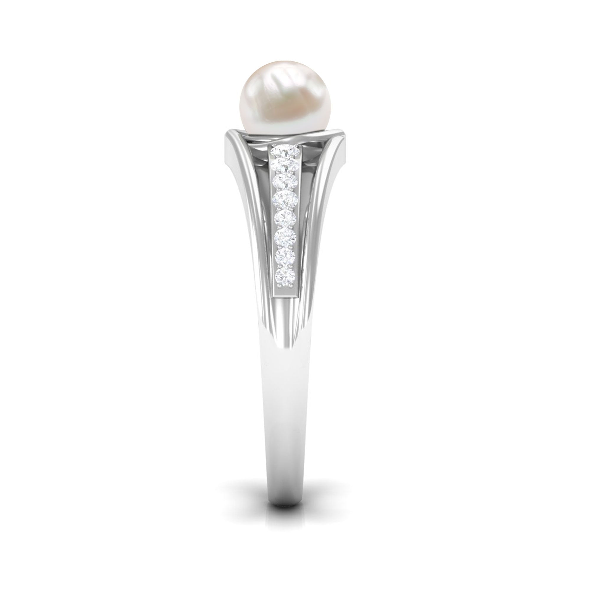 Cultured 2 Carat Freshwater Pearl Engagement Ring with Diamond AAA - Rosec Jewels