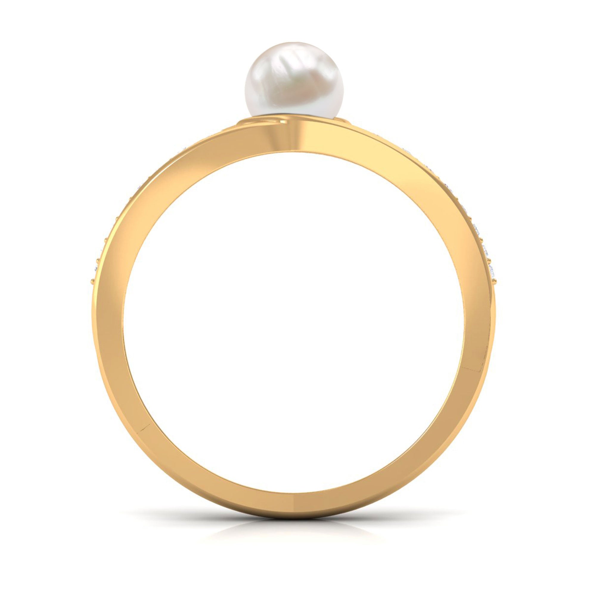Cultured 2 Carat Freshwater Pearl Engagement Ring with Diamond AAA - Rosec Jewels
