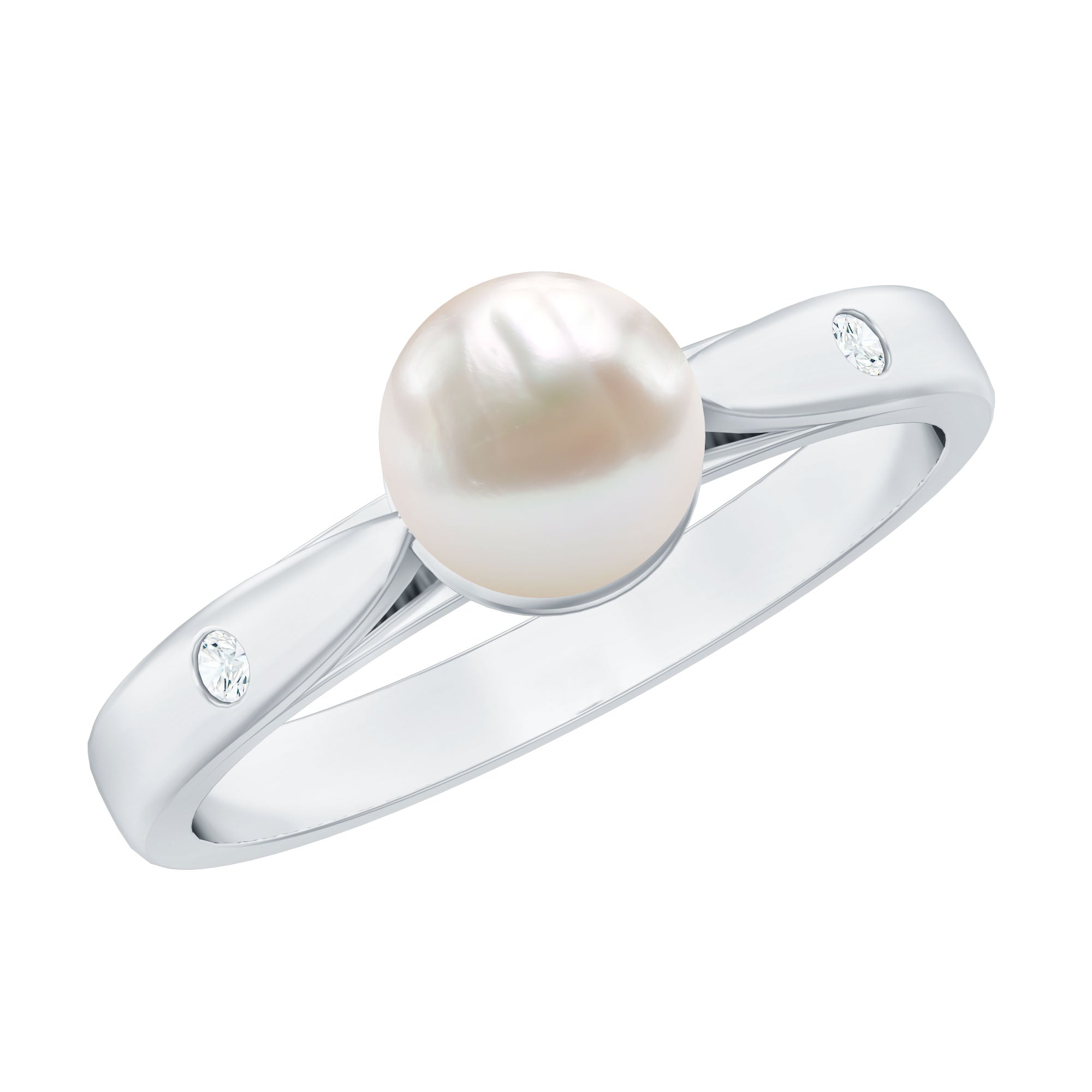 Rosec Jewels-Natural 2 Carat Freshwater Pearl Solitaire Ring with Diamond
