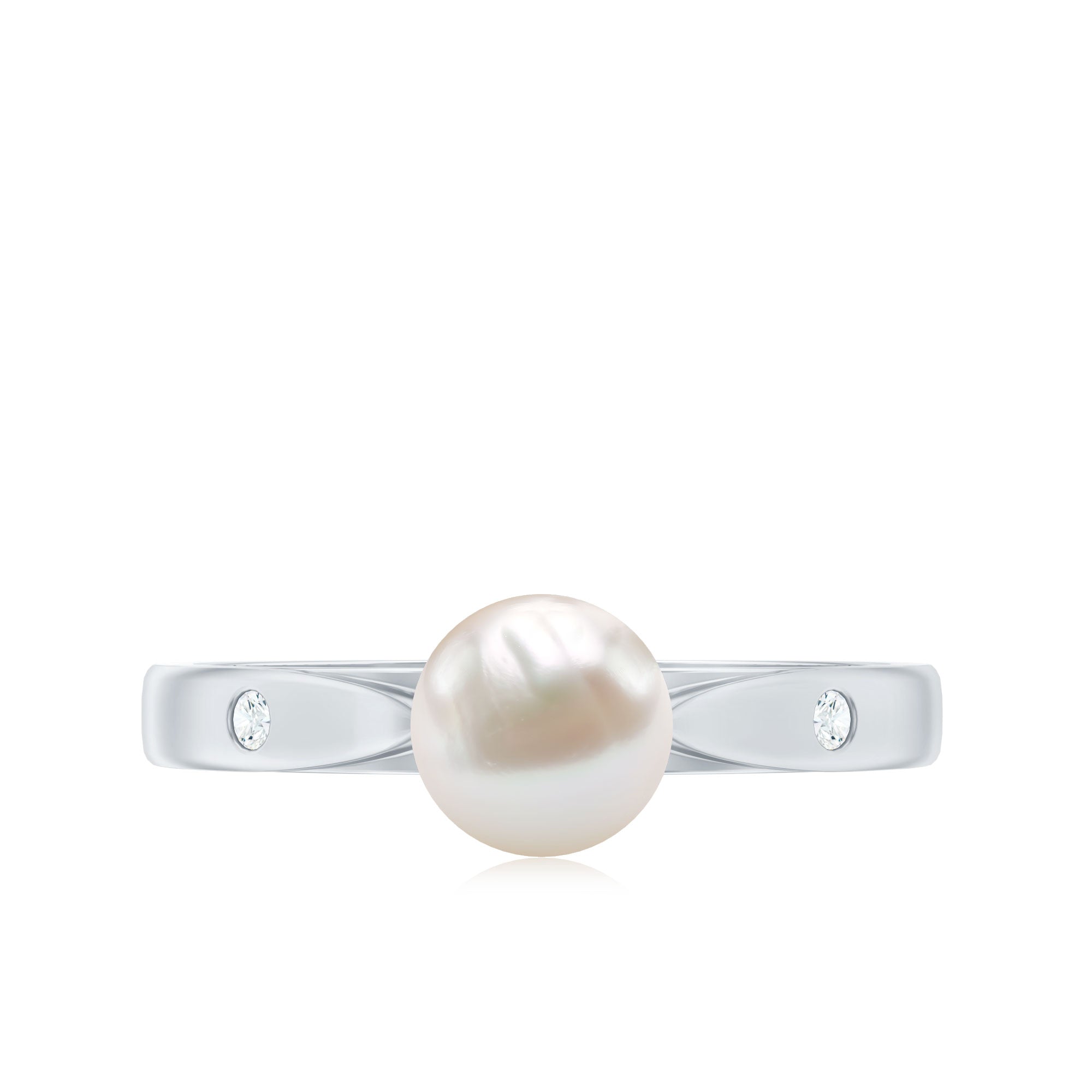 Rosec Jewels-Natural 2 Carat Freshwater Pearl Solitaire Ring with Diamond