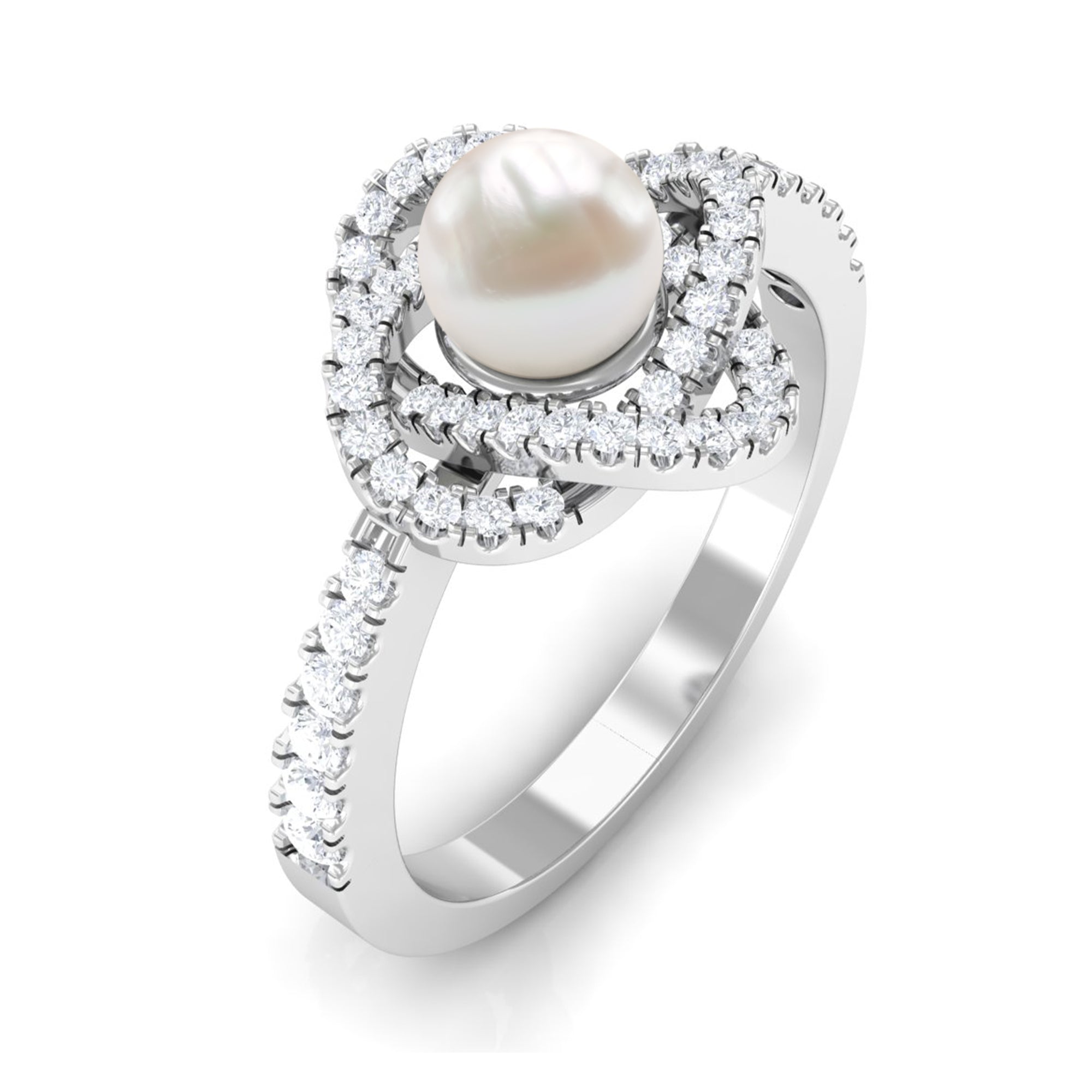 Rosec Jewels-2.50 CT Freshwater Pearl Engagement Ring with Diamond Accent