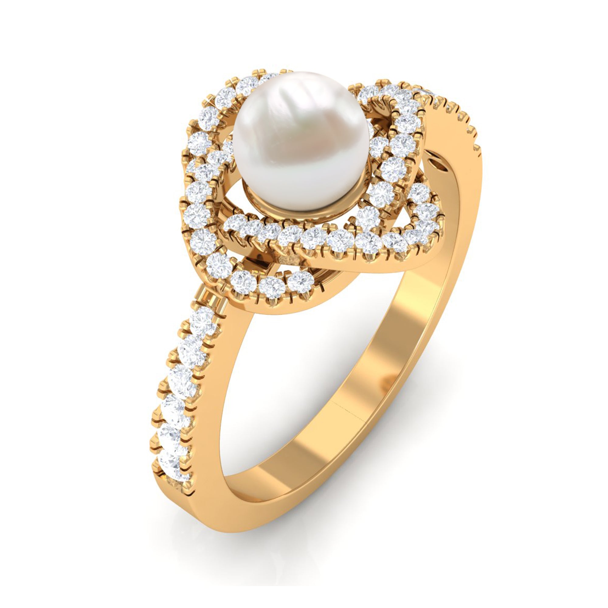 Rosec Jewels-2.50 CT Freshwater Pearl Engagement Ring with Diamond Accent