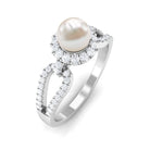 Rosec Jewels-2.50 CT Freshwater Pearl and Diamond Engagement Ring with Split Shank
