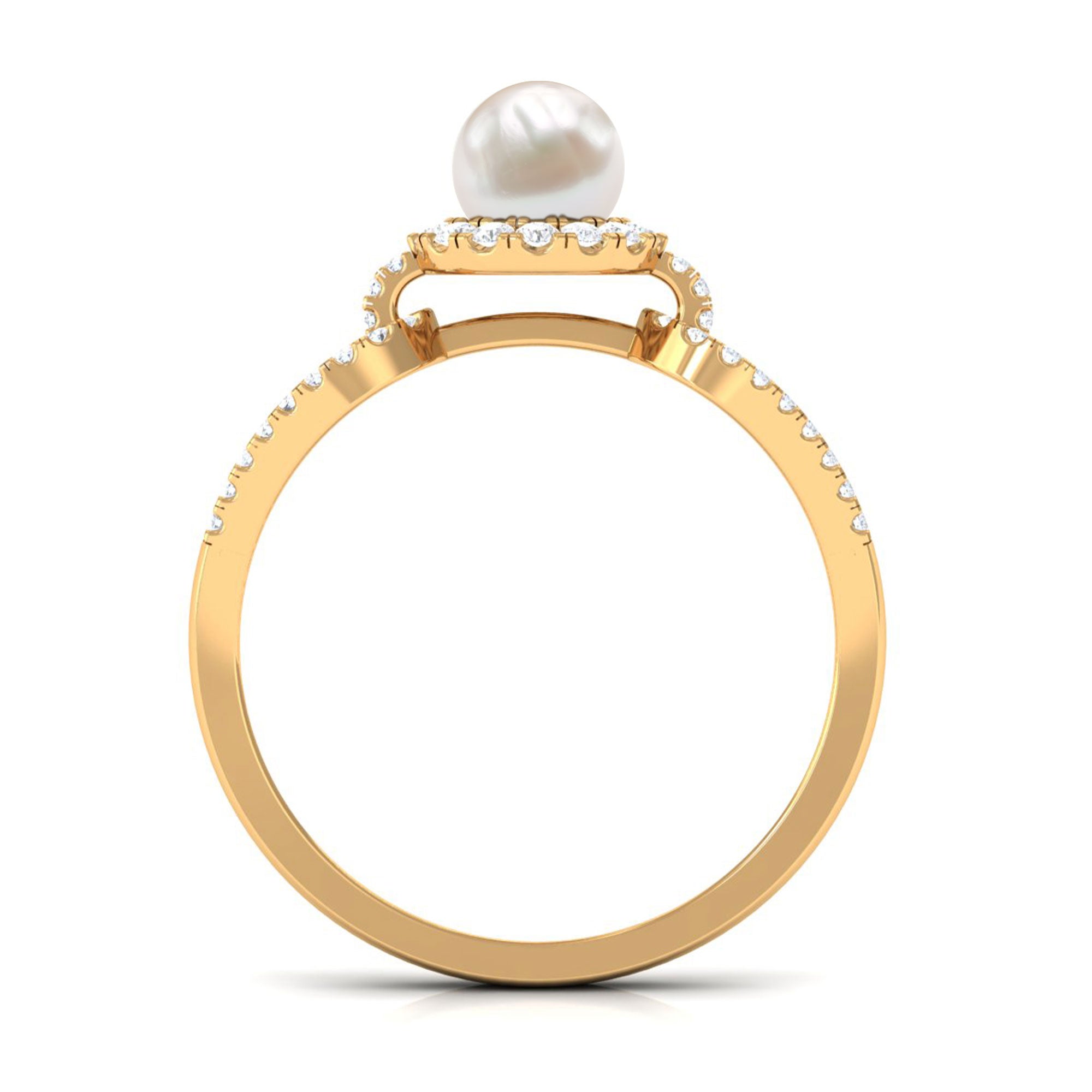 Rosec Jewels-2.50 CT Freshwater Pearl and Diamond Engagement Ring with Split Shank
