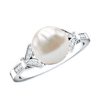 Rosec Jewels-Cultured 7.4 Carat Freshwater Pearl Diamond Engagement Ring with Split Shank