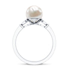 Rosec Jewels-Cultured 7.4 Carat Freshwater Pearl Diamond Engagement Ring with Split Shank