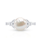 Rosec Jewels-Cultured 7.4 Carat Freshwater Pearl Diamond Engagement Ring with Split Shank