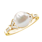 Rosec Jewels-Cultured 7.4 Carat Freshwater Pearl Diamond Engagement Ring with Split Shank
