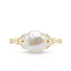 Rosec Jewels-Cultured 7.4 Carat Freshwater Pearl Diamond Engagement Ring with Split Shank