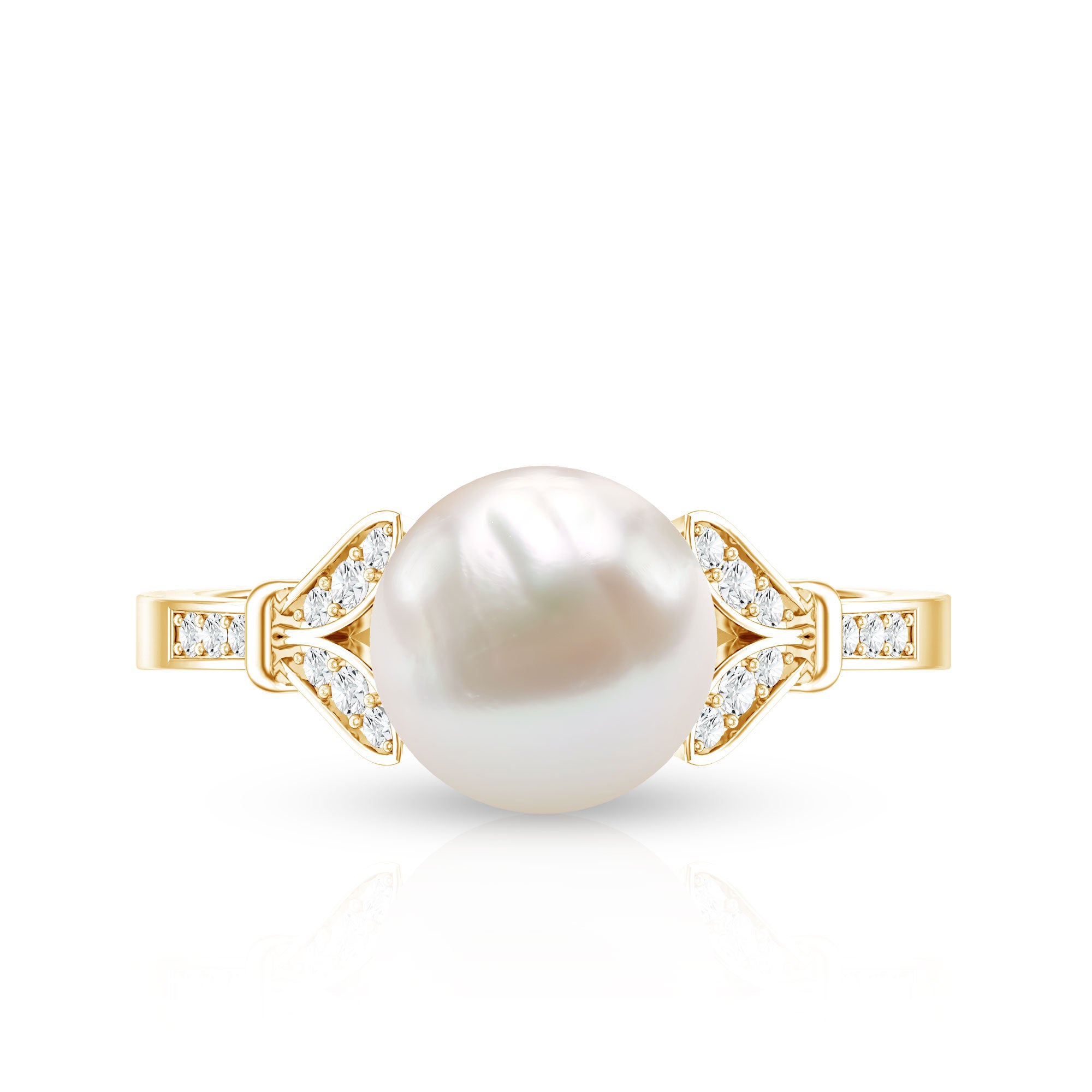 Rosec Jewels-Cultured 7.4 Carat Freshwater Pearl Diamond Engagement Ring with Split Shank