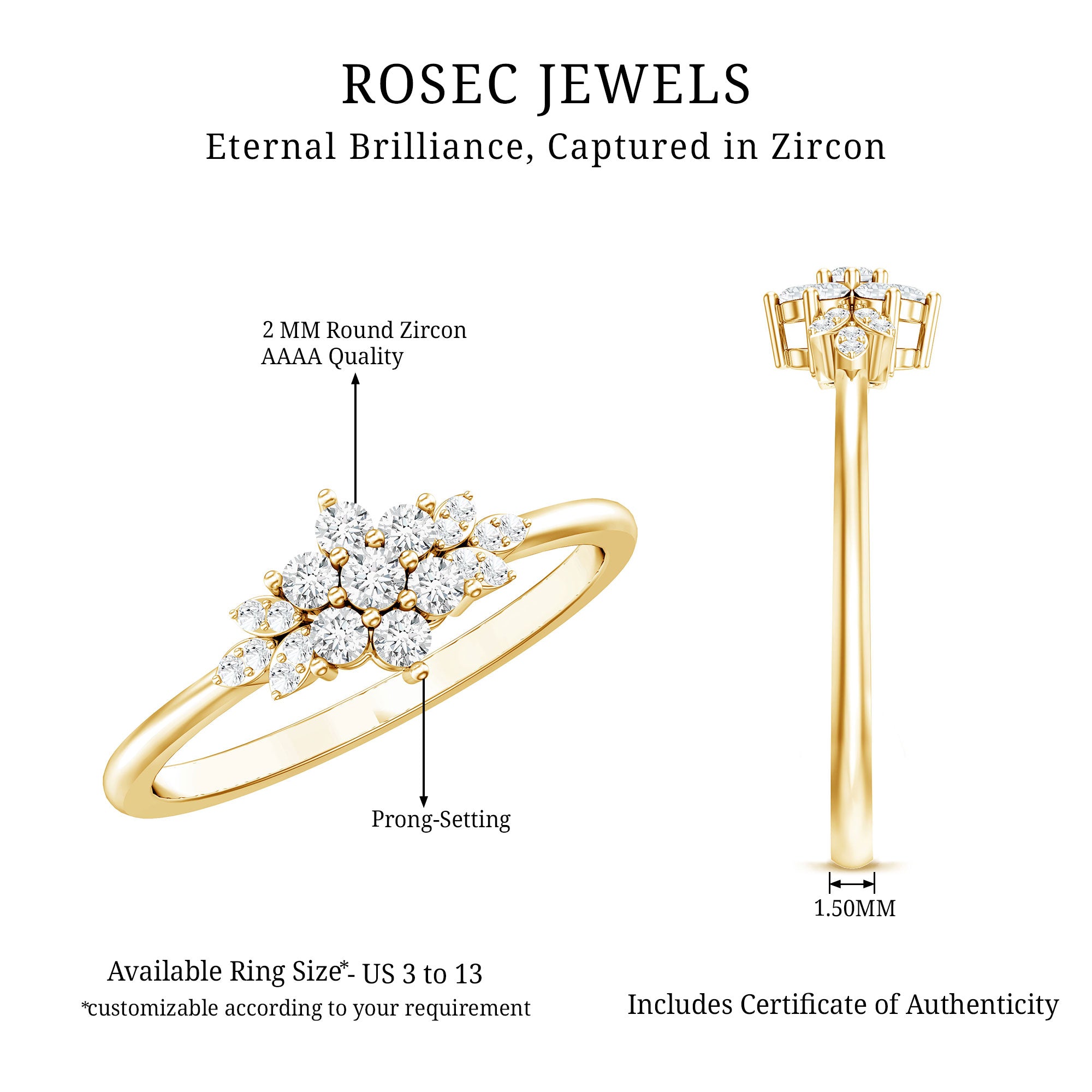 Cubic Zirconia Flower Cluster Engagement Ring AAAA - Rosec Jewels