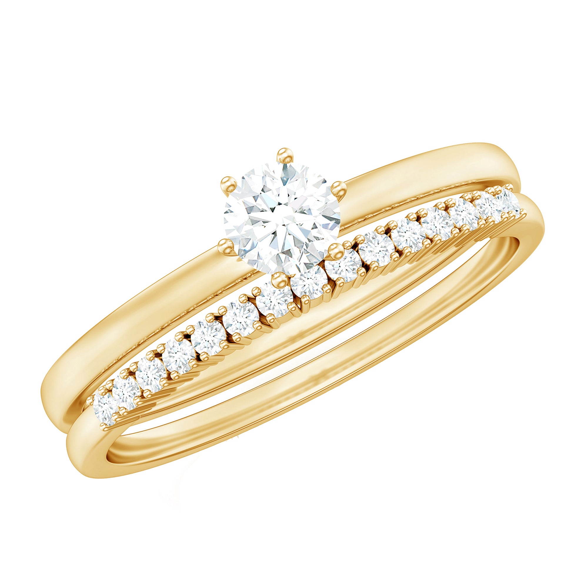 Rosec Jewels-Simple Cubic Zirconia Solitaire Wedding Ring Set for Women