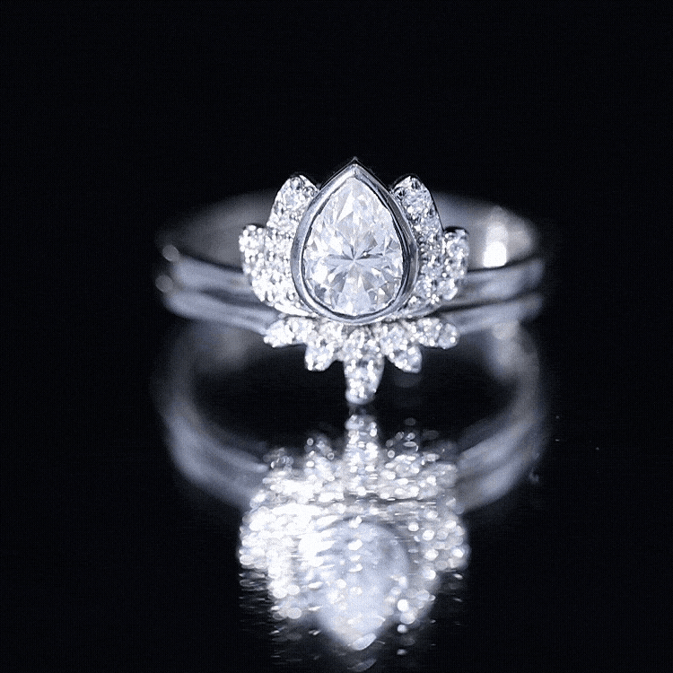 Certified Zircon Lotus Floral Bridal Wedding Ring Set AAAA - Rosec Jewels