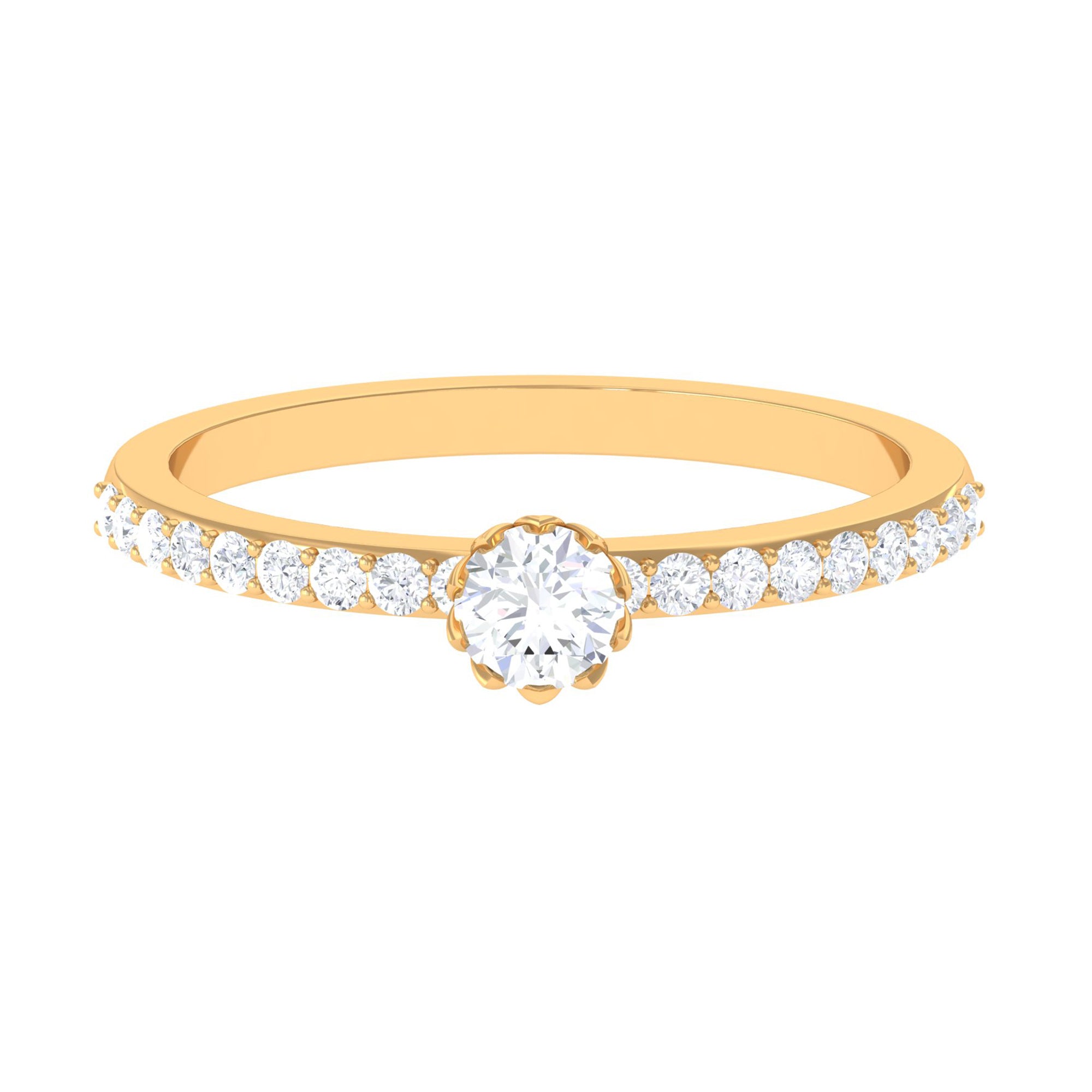 3/4 CT Lotus Basket Set Solitaire Cubic Zirconia Engagement Ring AAAA - Rosec Jewels