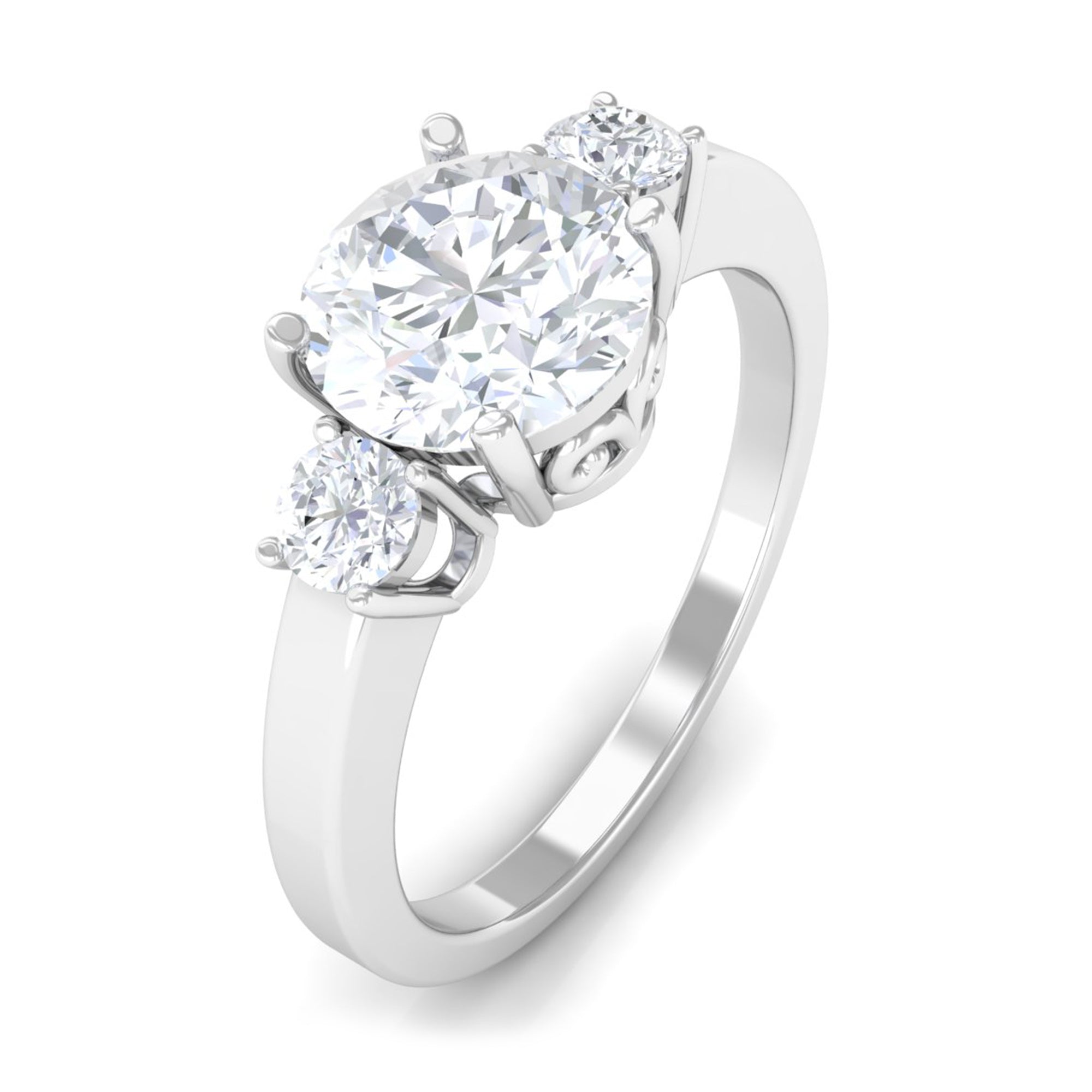 Round Cubic Zirconia Three Stone Engagement Ring AAAA - Rosec Jewels