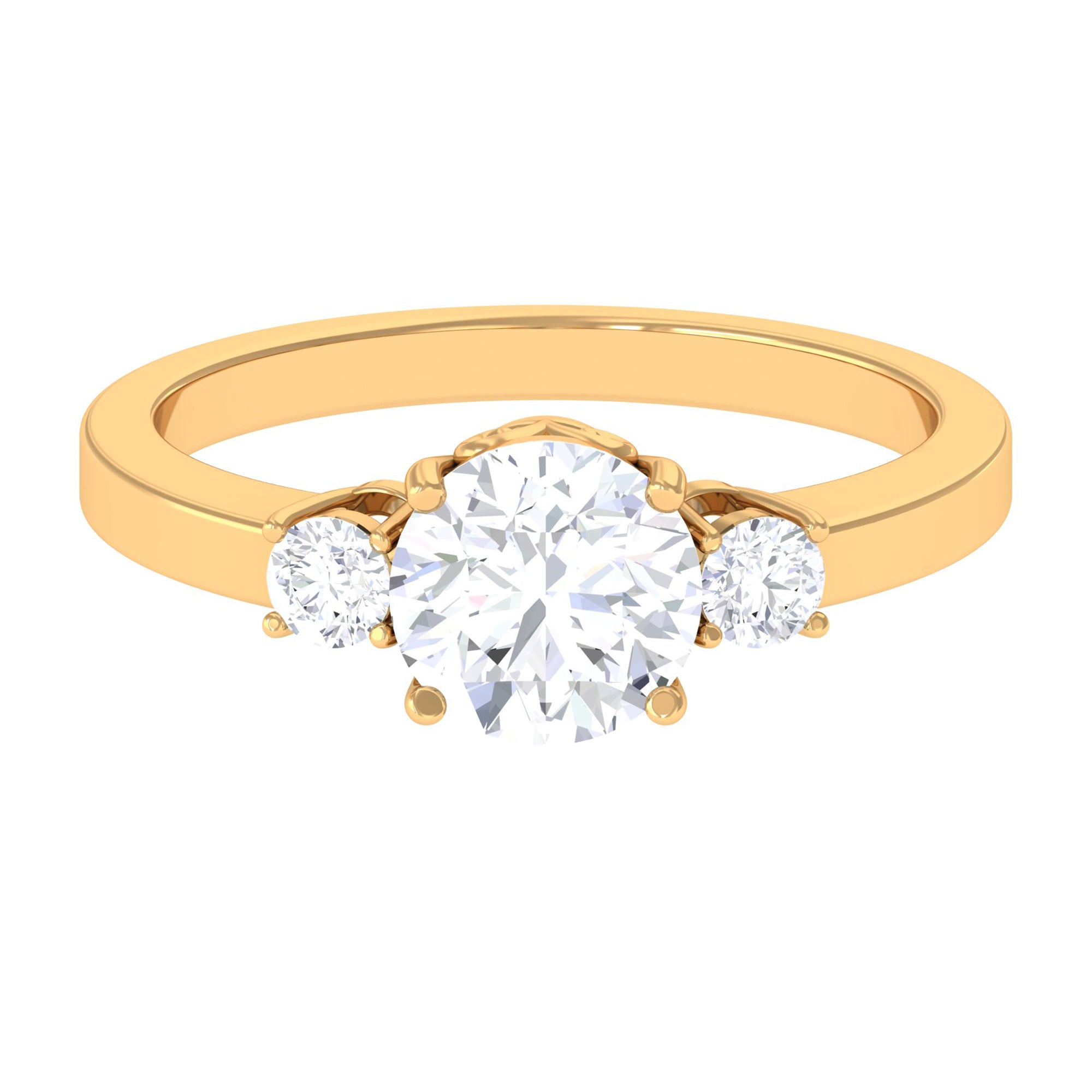 Round Cubic Zirconia Three Stone Engagement Ring AAAA - Rosec Jewels