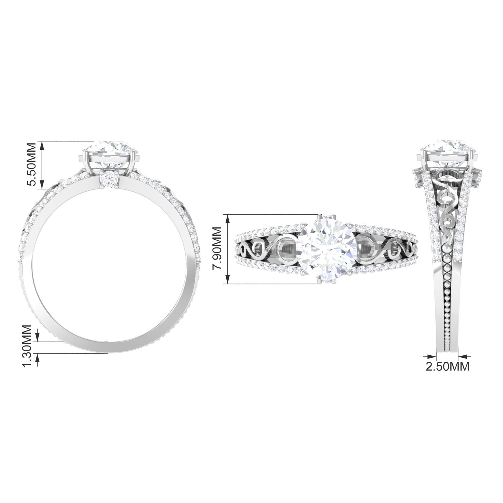 Rosec Jewels-Solitaire 1 Carat Cubic Zirconia Vintage Looking Engagement Ring