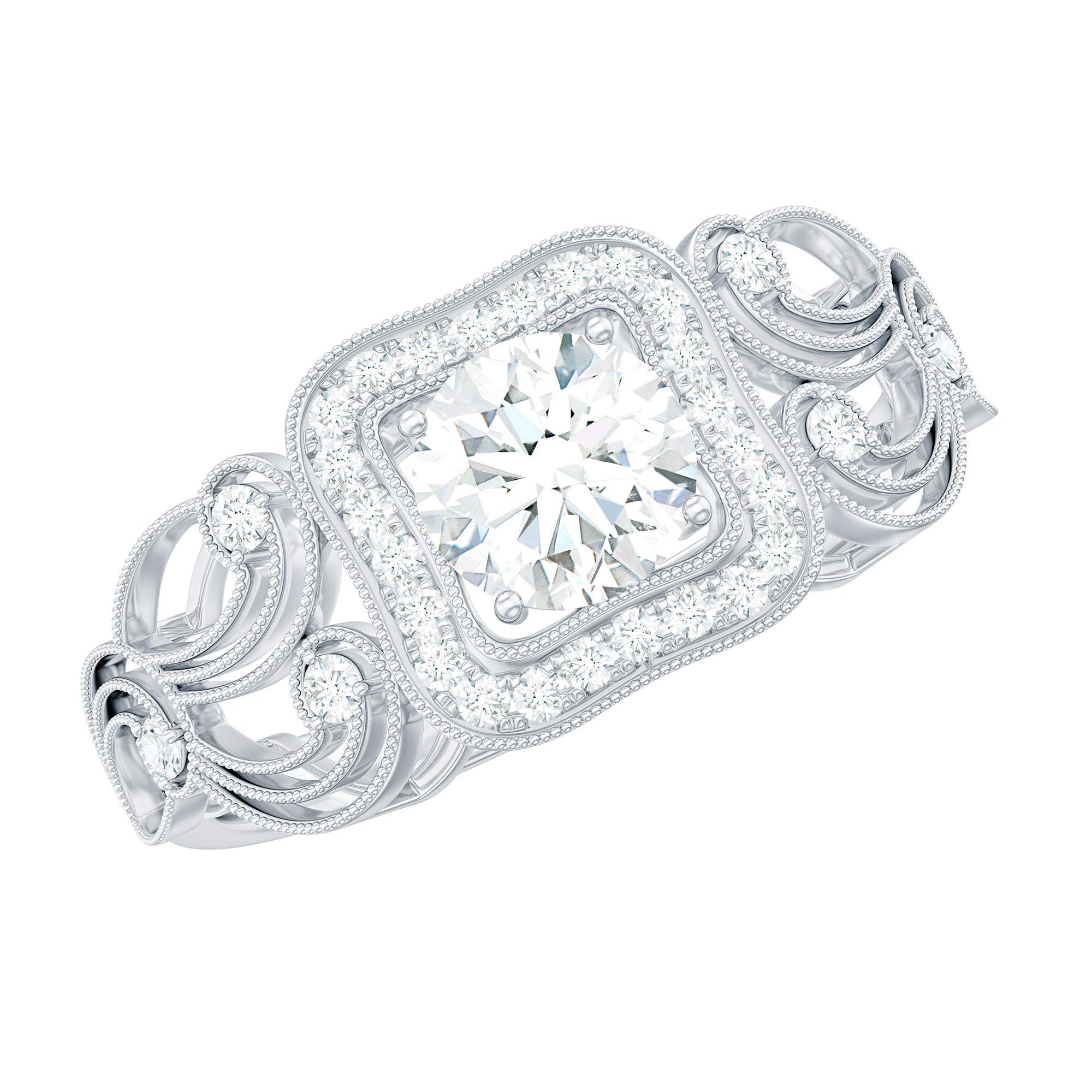 Rosec Jewels-Zircon Vintage Inspired Halo Engagement Ring