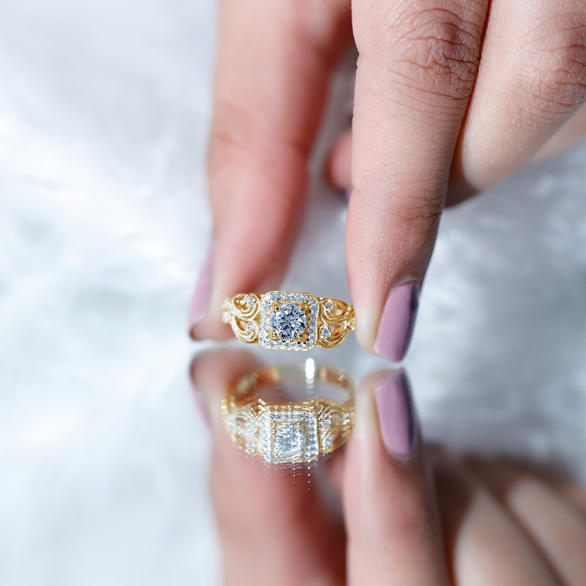 Rosec Jewels-Zircon Vintage Inspired Halo Engagement Ring