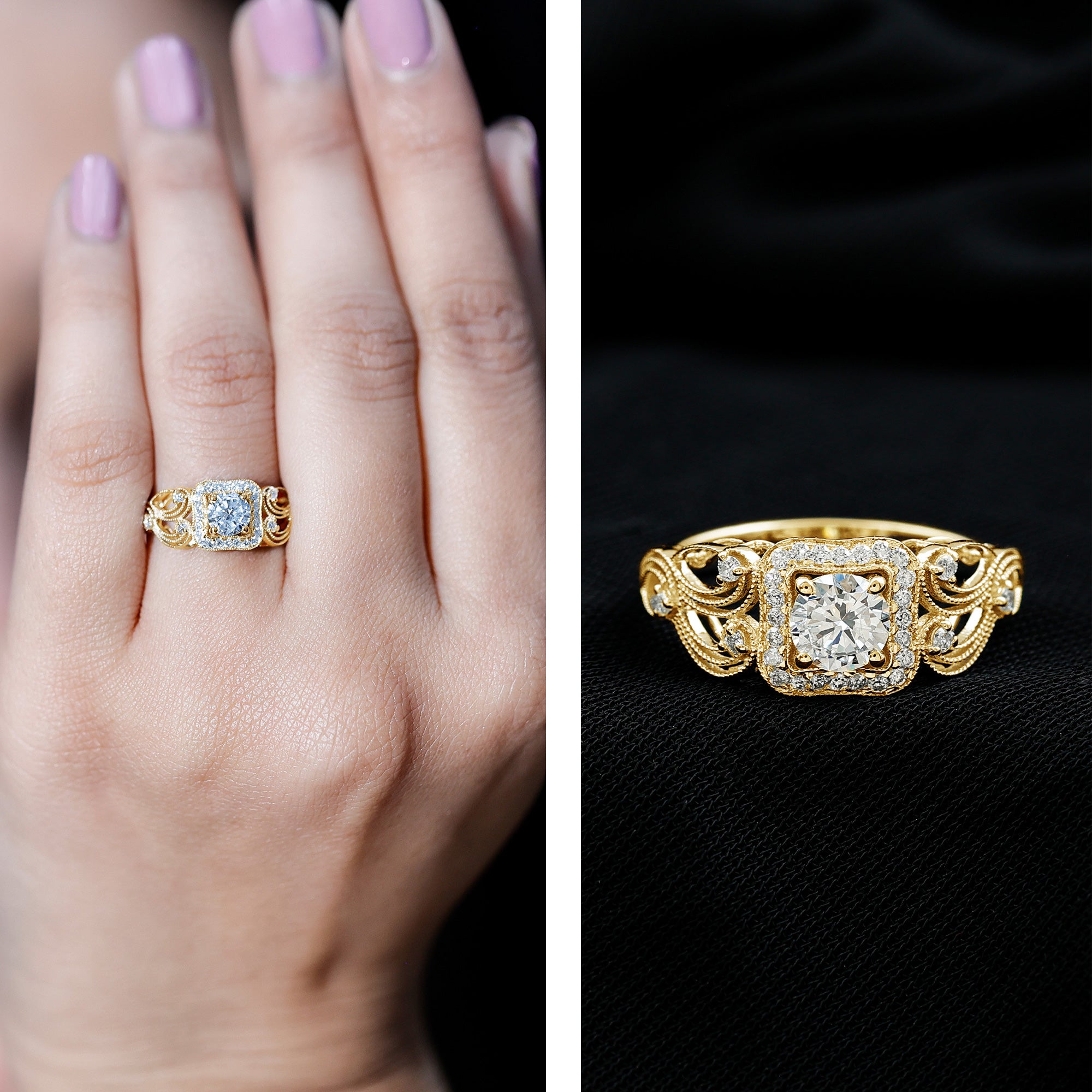 Rosec Jewels-Zircon Vintage Inspired Halo Engagement Ring