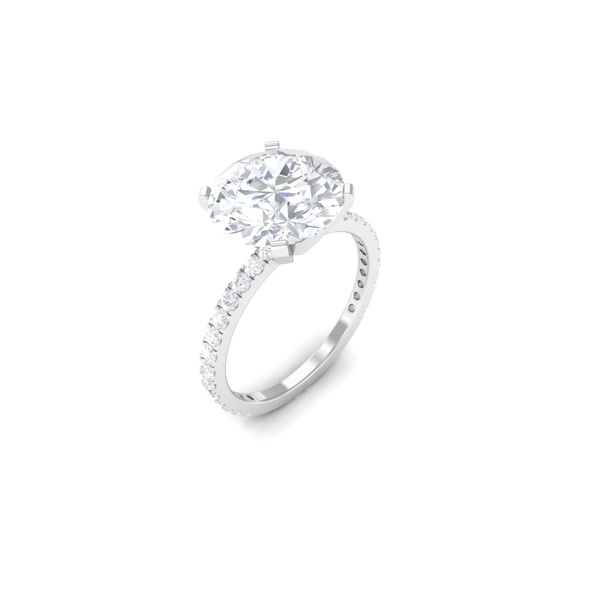 4.75 CT Zircon Solitaire Engagement Ring with Side Stones AAAA - Rosec Jewels