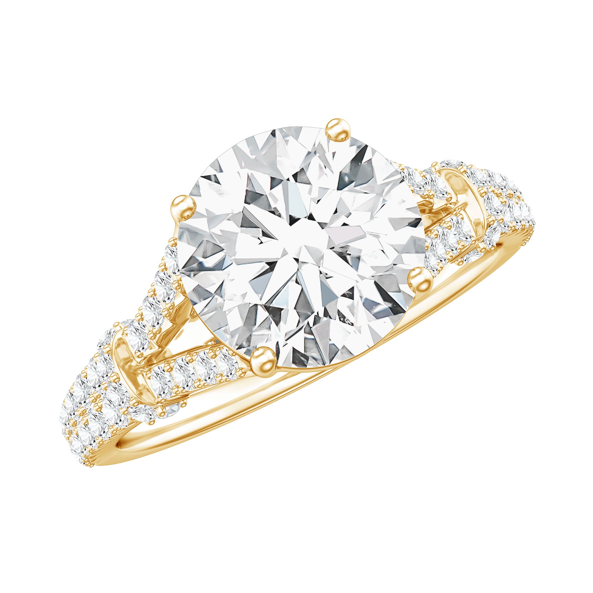 3 CT Simulated Diamond Solitaire Engagement Ring with Split Shank AAAA - Rosec Jewels