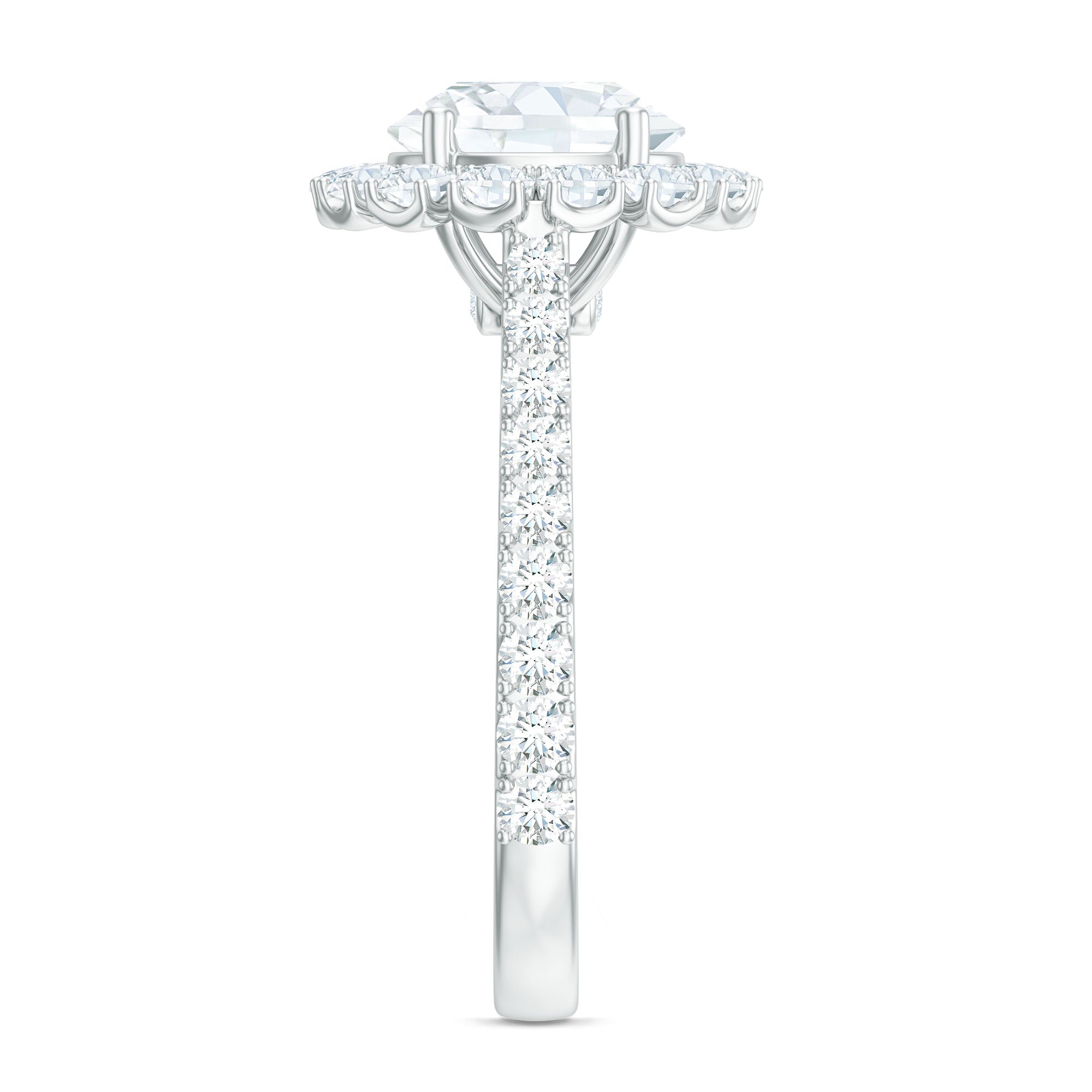 Zircon Round Engagement Ring with Floating Halo and Side Stones AAAA - Rosec Jewels