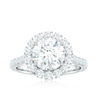 Zircon Round Engagement Ring with Floating Halo and Side Stones AAAA - Rosec Jewels