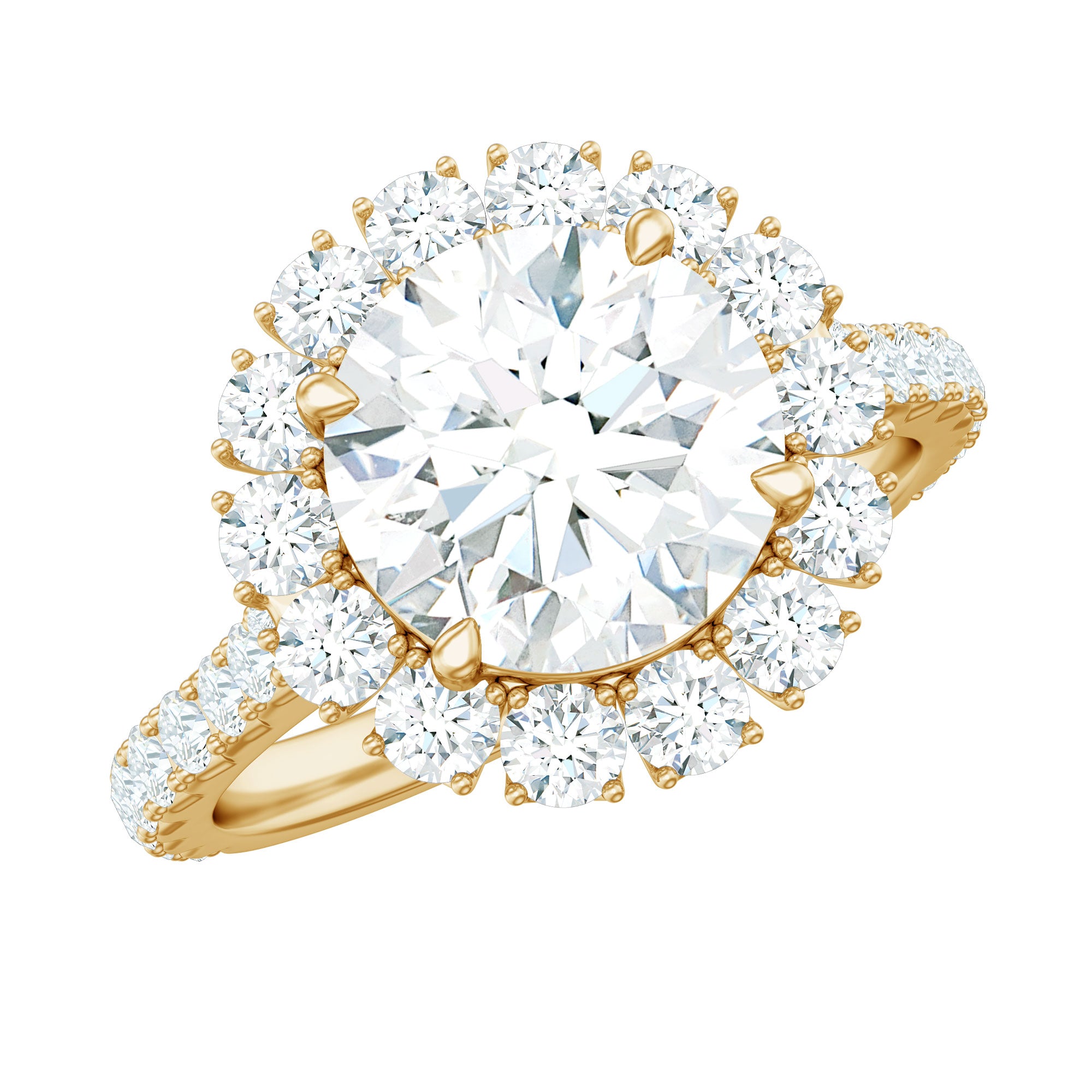 Zircon Round Engagement Ring with Floating Halo and Side Stones AAAA - Rosec Jewels