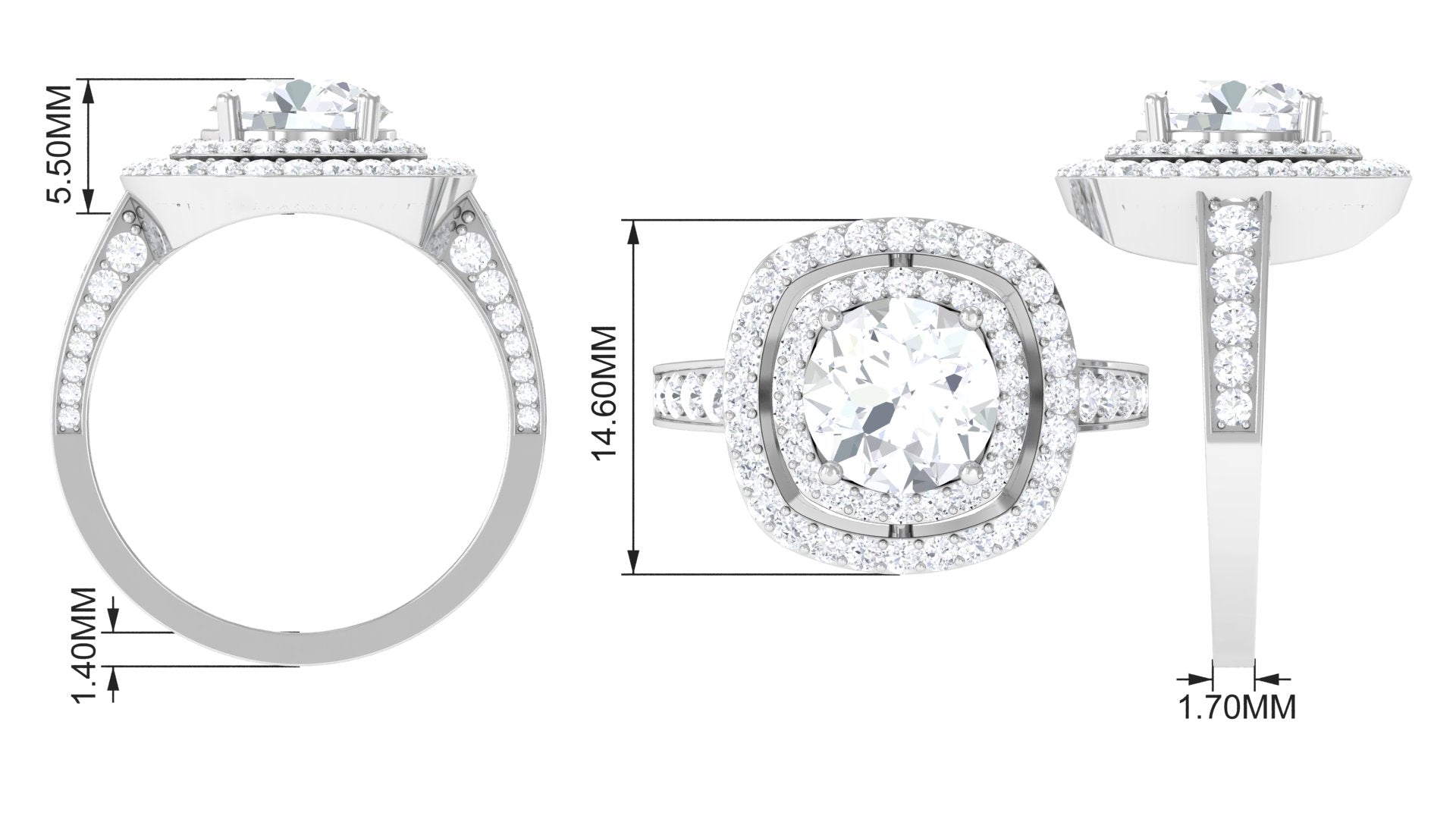 Cubic Zirconia Double Halo Engagement Ring AAAA - Rosec Jewels