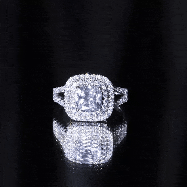 Vintage Style Cubic Zirconia Double Halo Engagement Ring with Split Shank AAAA - Rosec Jewels