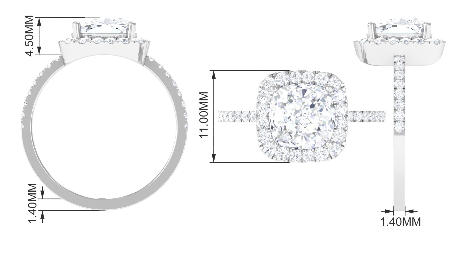 4.25 CT Cushion Cut Zircon Engagement Ring with Halo AAAA - Rosec Jewels