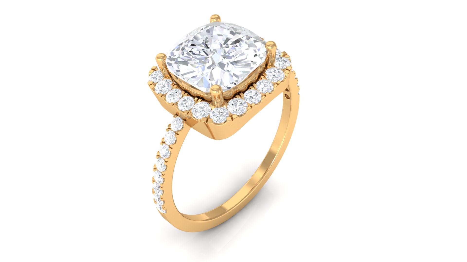 4.25 CT Cushion Cut Zircon Engagement Ring with Halo AAAA - Rosec Jewels