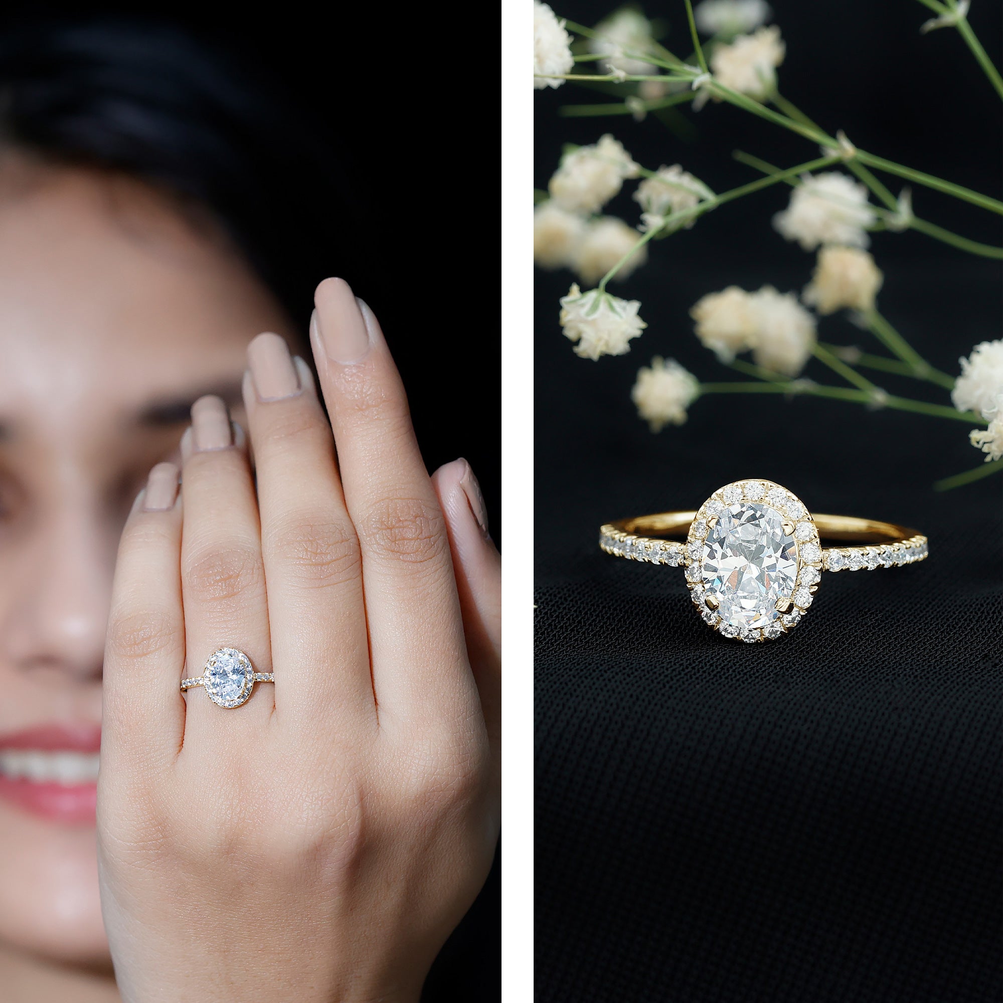 1.2 Carat Cubic Zirconia Oval Halo Engagement Ring for Women AAAA - Rosec Jewels