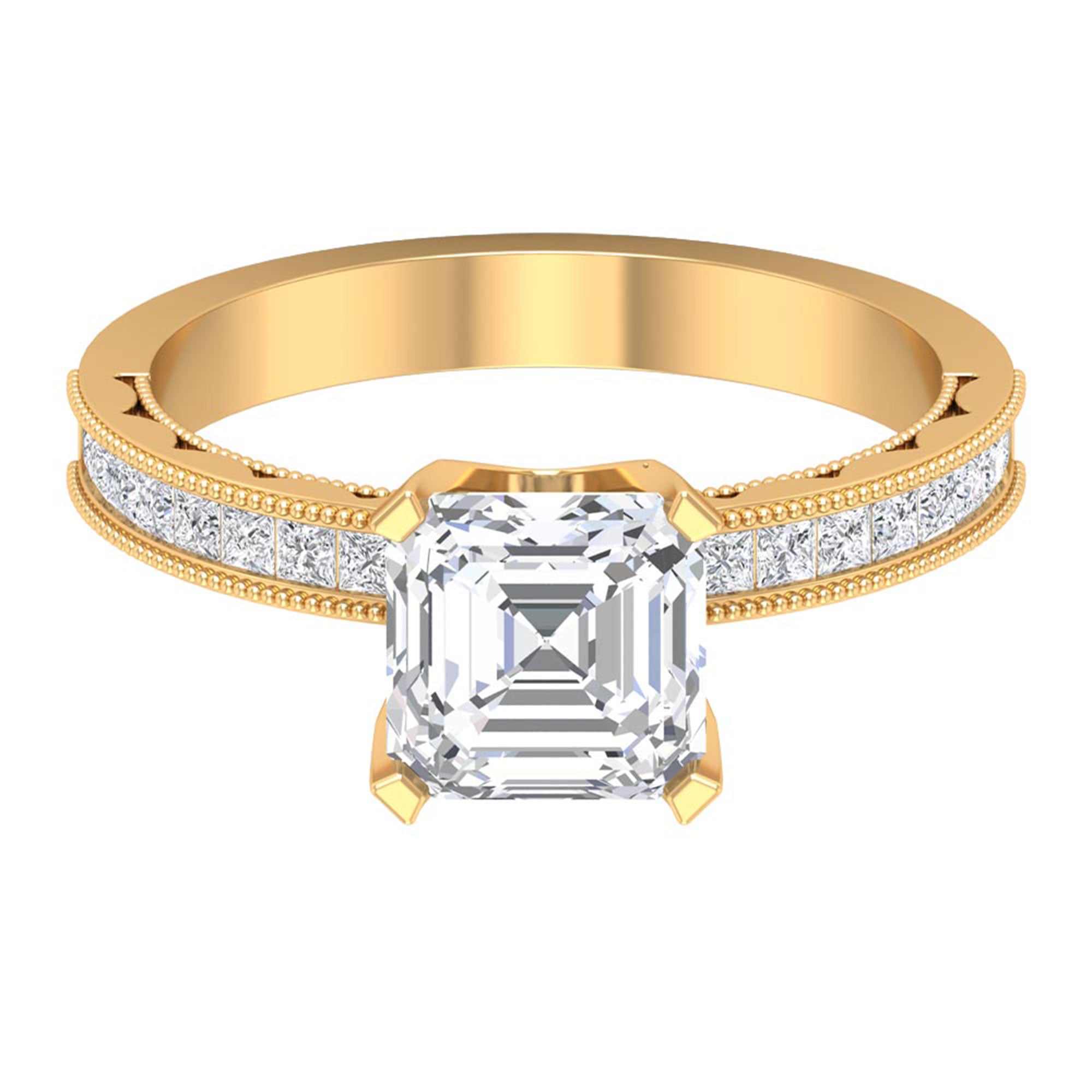 Asscher Cut Zircon Solitaire Engagement Ring AAAA - Rosec Jewels
